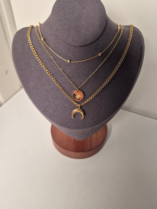 Collier multi-rangs doré en acier inoxydable