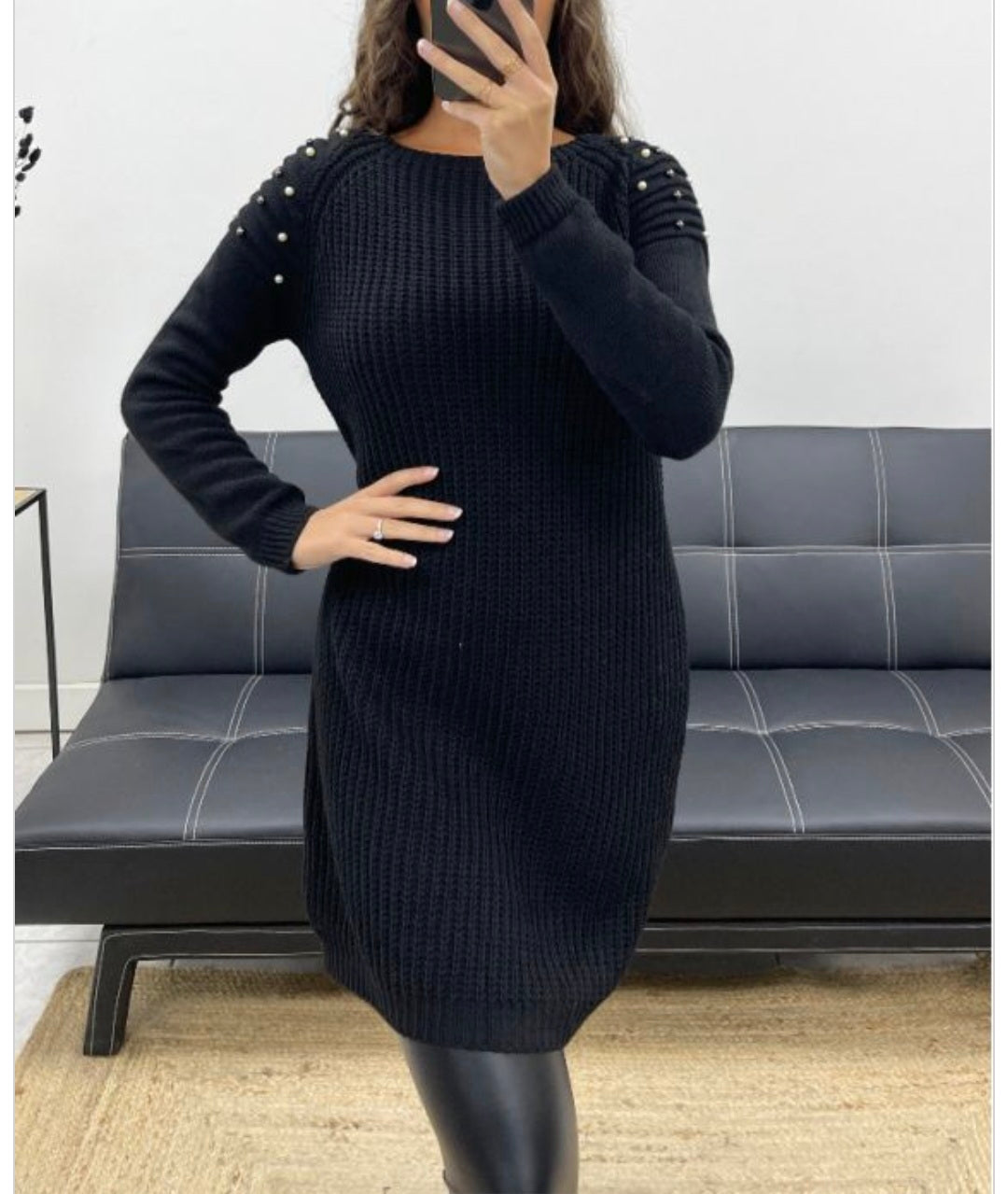 Pull long en maille à perles